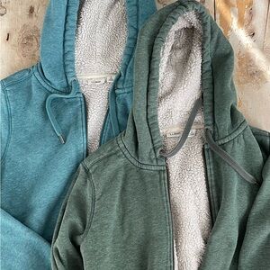 Two heavyweight LL Bean zip sherpa hoodies - small